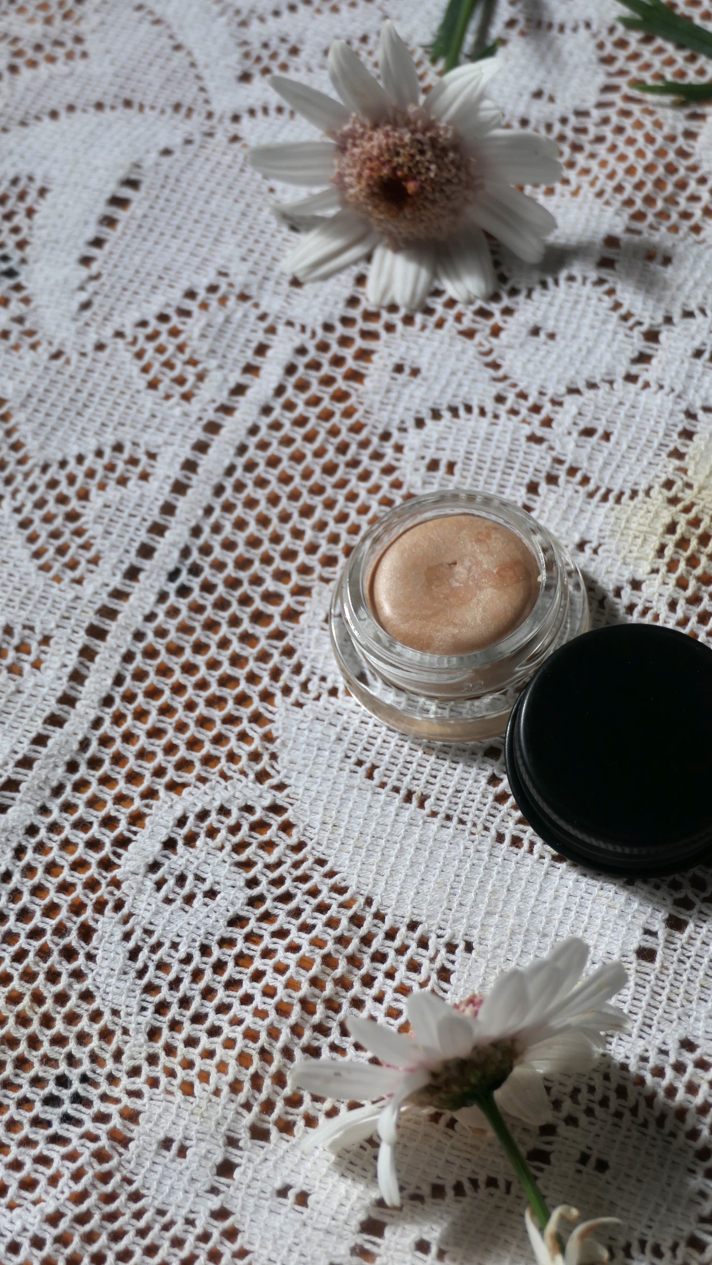Maryse Dew Illuminator with open lid surrounded by daisies- Margot Body
