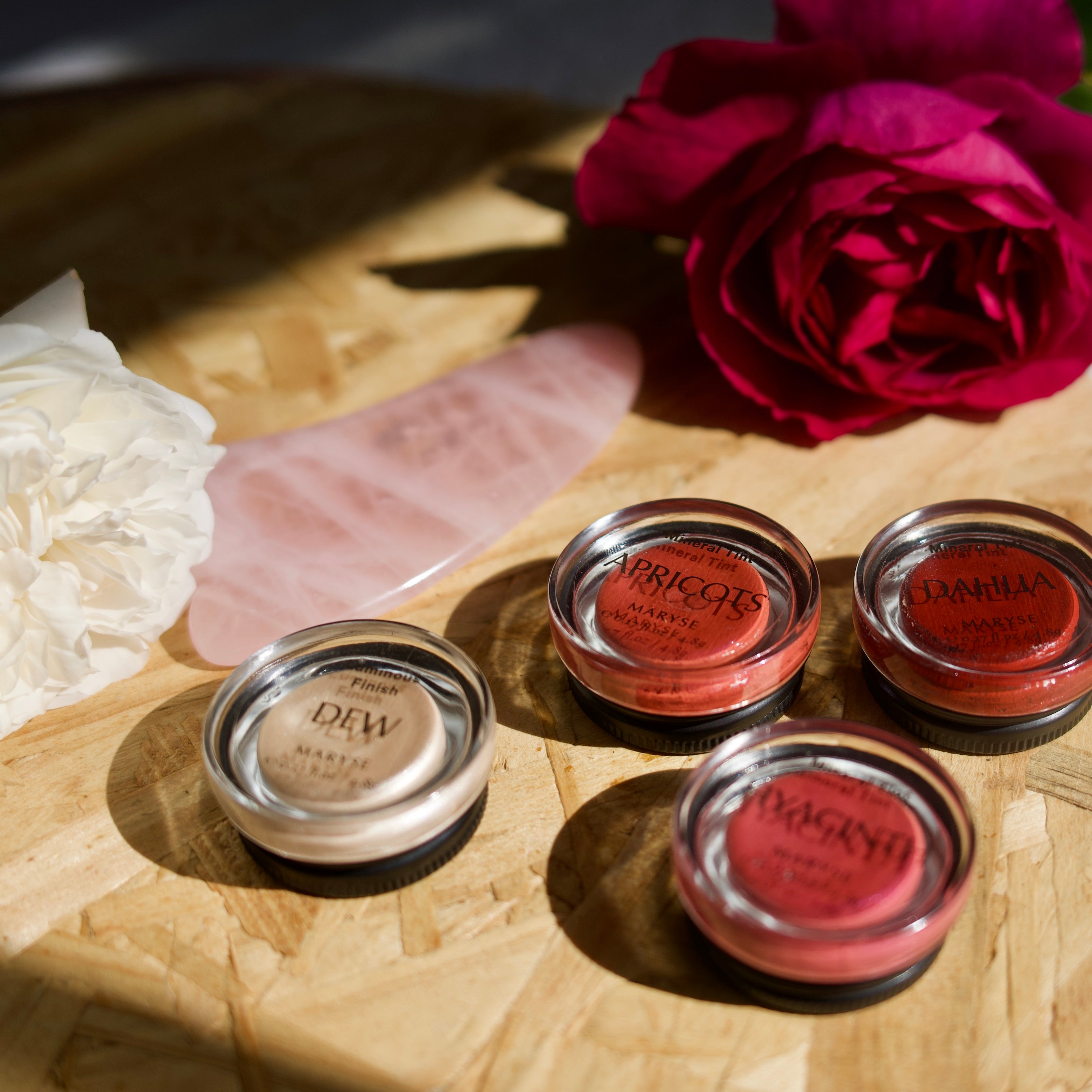 Maryse Mineral Tints all colours with rose quartz gua sha